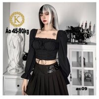 Áo kiểu bigsize 45-90kg, áo croptop tay dài big size phối ren dây đan chéo trước eo phong cách ullzang AC09