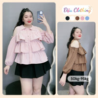 Áo Kiểu Bigsize Nữ Dáng Áo Babydoll Xếp Tầng Cổ Sơ Mi Tay Dài Hở Vai Vải Đũi Xốp SM166
