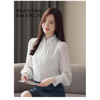 Áo kiểu chấm bi cổ tay bèo