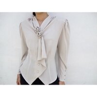 áo kiểu cổ điển vintage tay phồng cổ bèo đính hoa hồng
