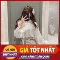 Áo Kiểu Cổ Đúc Thắt Nơ Lưng Dây Rút Tay Bồng Siêu Xinh Freesize<52Kg - A.140