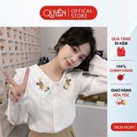 Áo kiểu cổ sen kẹp ren dáng suông màu trắng, xanh vải thô, sơ mi thời trang công sở nữ trẻ trung AA569