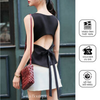 Áo Kiểu Cổ Thuyền Hở Lưng Cột Dây La Boutique Vải Carolan Cao Cấp-A076
