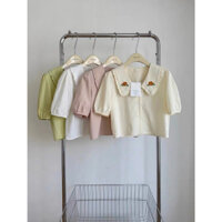 Áo kiểu cổ tim bánh bèo, Áo sơ mi nữ kiểu , Áo thêu hoa phong cách thời trang mùa hè xinh xắn