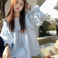 Áo Kiểu Cổ Tròn Tay Dài Dáng Rộng Phong Cách Hàn Quốc Thời Trang Cho Nữ