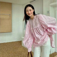 Áo Kiểu Cổ Tròn Tay Dài Dáng Rộng Thời Trang retro Hàn Quốc Cho Nữ