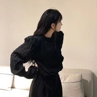 Áo Kiểu Cổ Tròn Tay Dài Dáng Rộng Phong Cách Hàn Quốc Thời Trang Cho Nữ