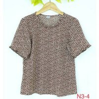 Áo kiểu cổ tròn tay ngắn nhún vải lụa chấm bi thời trang công sở