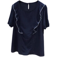 áo kiểu cổ tròn tay ngắn phối bèo trung niên công sở bigsize (thời trang bigsize vicky.g - anitagreen) QN0623