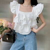 áo kiểu cổ vuông tay bèo tầng cho nàng chubby ( thời trang bigsize vickyy.g - anitagreen) n112-822