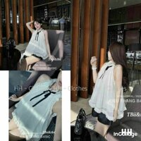 Áo kiểu cổ yếm phối tầng viền ngọc sang trọng, Áo Cổ Yếm Đính Ngọc Tơ Bèo Xếp Tầng Xoè Phong Cách Sang Chảnh Tiểu Thư