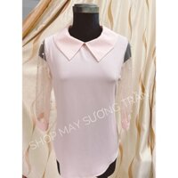 Áo Kiểu Công Sở Hồng Cổ Sen Nhọn Size S Tay Voan Đóng Hột Bi