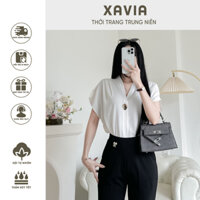 Áo kiểu công sở, Lụa mango mềm mướt, Phom thanh lịch tinh tế, Áo sơ mi nữ tay ngắn