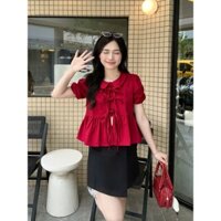 Áo kiểu cột nơ baby doll đỏ đô_ Áo kiểu nữ Cam kết sản phẩm do chính shop quay chụp