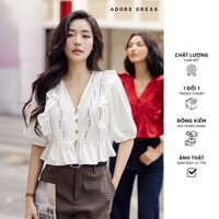 Áo kiểu crop tunic thô kem bèo vai 411TO2038 ADORE DRESS