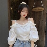 Áo Kiểu Croptop Trễ Vai Tay Phồng Tiểu Thư Dễ Thương Mã QD014