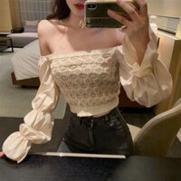 Áo Kiểu Dài Tay Khoét Vai In Hình Hoa Anh Đào Xinh Xắn Cho Nữ ⚡ 💝