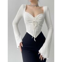 Áo kiểu dài tay loe rút dây vạt nhọn