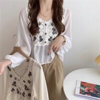 Áo kiểu đan lưới mỏng nhẹ, sexy dễ thương tay voan hàng Quảng Châu