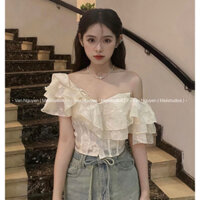 Áo Kiểu Dáng Ngắn Ren Cao Cấp Lưng Chun ( có sẵn mút ngực) Sẵn Ship Ngay - Hàng mới về