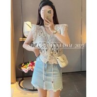 Áo kiểu Hàn Quốc Pháp, ren crochet khoét rỗng, váy chắp vá, cổ V, tay bay đơn, áo độc đáo cho phụ nữ, nhung, đám cưới vui vẻ Y0QD