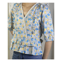 Áo kiểu hoa nhí tay lỡ cổ V viền ren