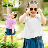 Áo Kiểu Linen Xoè Thêu Hoa Vai Điệu Đà Cho Bé Gái Nexxi