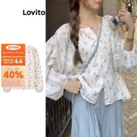 Áo kiểu Lovito cài nút trước thêu hoa nhí thường ngày cho nữ LNA29063 (màu trắng)