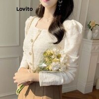 Áo kiểu Lovito vải jacquard cài nút màu trơn thanh lịch cho nữ L74ED108