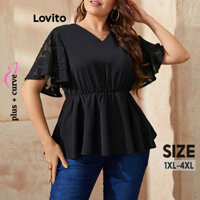 Áo kiểu Lovito vải thêu màu trơn phong cách thanh lịch cho nữ plus size LNE31102 (Đen)