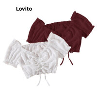 Áo kiểu Lovito viền nhún bèo xếp nếp buộc dây màu trơn phong cách thường ngày dành cho nữ L88AD068