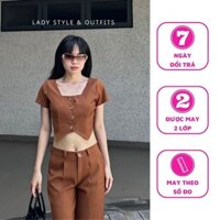 Áo Kiểu Ngắn Tay Cài Nút Phía Trước Được May 2 Lớp Dày Dặn LADY STYLE & OUTFITS