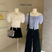 Áo kiểu nhún ngực tay phồng thắt dây nơ nữ tính xin xắn WGWE (QCCC)