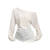 Áo kiểu nữ áo thun trắng sọc ngang thiết kế lệch vai cá tính đường phố dễ phối đồ mùa hè thu hottrend S55