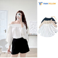 Áo Kiểu Nữ Bánh Bèo Hở Vai Chất Đũi Madela Phong Cách Hàn Quốc, Áo Trễ Vai Babydoll Buộc Nơ Điệu Đà
