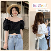 Áo Kiểu Nữ Bigsize Tay Ngắn Phồng Trễ Vai Dáng Áo Croptop Phối Nơ Buộc Tiểu Thư AT9