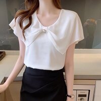 Áo kiểu nữ chất voan phối nơ sang trọng - nhiều size và màu, form dáng đẹp, thích hợp mặc đi làm, đi tiệc - s - trắng