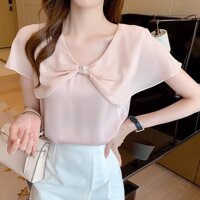 Áo kiểu nữ chất voan phối nơ sang trọng - nhiều size và màu, form dáng đẹp, thích hợp mặc đi làm, đi tiệc - XL - Hồng Nhạt
