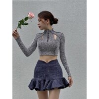 Áo kiểu nữ cổ cao tay dài croptop vải len LaCharme - Aurora Top