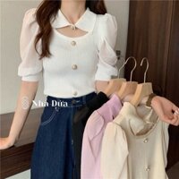 Áo kiểu nữ cổ hở màu trắng đen hàn quốc tay ngắn dễ thương- áo thun nữ tay voan tiểu thư đẹp Nhà Dứa