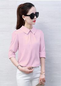 Áo kiểu nữ cổ sen vải mịn đẹp Đũi Việt DV169 - Hồng - XXL