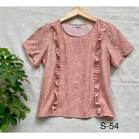 Áo kiểu nữ cổ tròn nhún bèo tay ngắn thời trang công sở