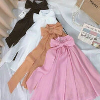 Áo kiểu nữ cổ yếm cài cúc from rộng hở vai chất vải Kate lụa FreeSize, Áo Voan Cổ Yếm Nơ Cổ