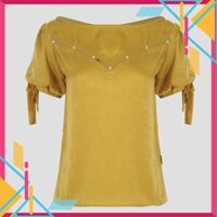 Áo kiểu nữ công sở cổ thuyền phối ngực tay thắt nơ C61O19H102