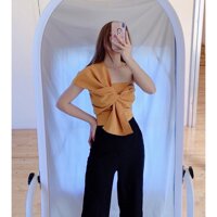 Áo kiểu nữ croptop kết nơ lưng bo thun  - Trắng