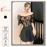 Áo kiểu nữ đan ren thời trang phong cách sexy tay ngắn HIJUNE AK16