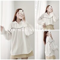 Áo kiểu nữ dáng Babydoll trắng tay dài phồng bo chun cổ tay bèo dễ thương – Da Nâu Vintage