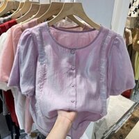 Áo kiểu nữ dáng ngắn tay phồng phối ren cách điệu SP8