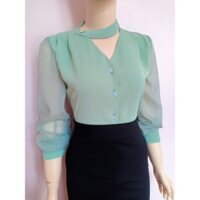 Áo kiểu nữ dây chéo cổ ,  áo sơ mi nữ công sở fom chuẩn đẹp A4409 ( ảnh thật) đủ size 40-90kg