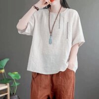 Áo kiểu nữ form rộng fullsize M đến 2XL, áo đũi nữ thêu hoa họa tiết dễ mix đồ - TRẮNG - 2XL